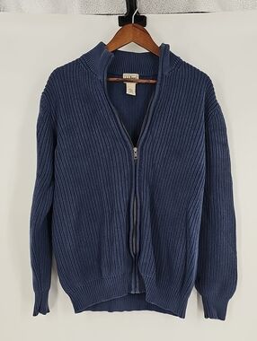 Vintage L.L. Bean Men's Navy Zip-Up Ribbed Knit Sweater